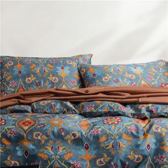 NEW Anthro Blue Damask Boho Queen King Egyptian Cotton Bedding Duvet & Sham Set - Picture 5 of 9